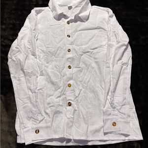 Classic White Button-Down Shirt with Brown Accents